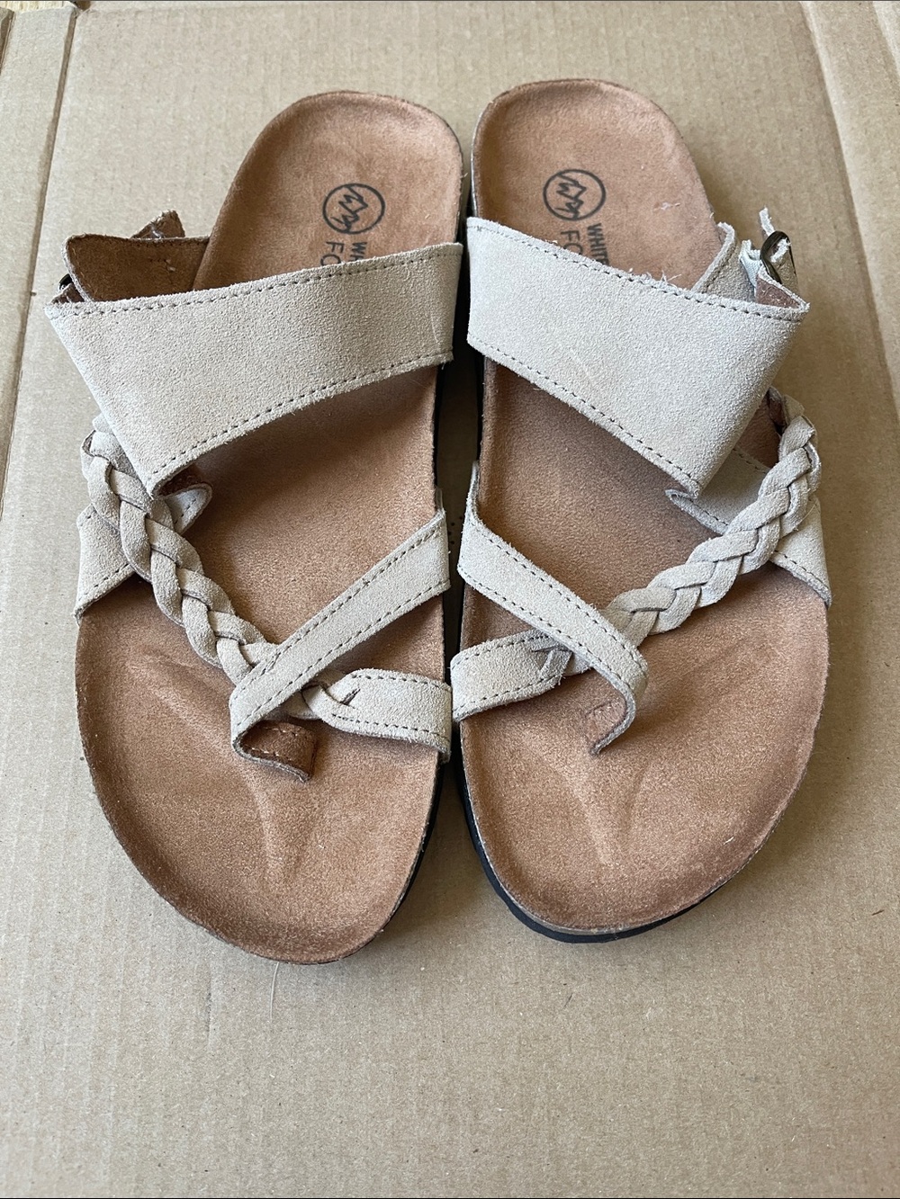 White Mountain Tan Braided Suede Toe-Loop Sandals
